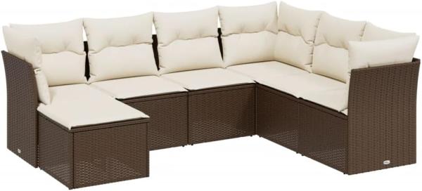 vidaXL 7-tlg. Garten-Sofagarnitur mit Kissen Braun Poly Rattan 3263219