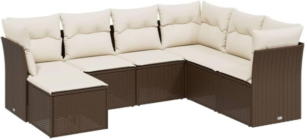 vidaXL 7-tlg. Garten-Sofagarnitur mit Kissen Braun Poly Rattan 3263219