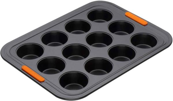 Le Creuset Antihaft Mini-Muffinform, Für 12 Stück (Ø 4,5 cm), Sauerteigbeständig, Aus Karbonstahl gefertigt, Anthrazit/Orange, 94101300000000