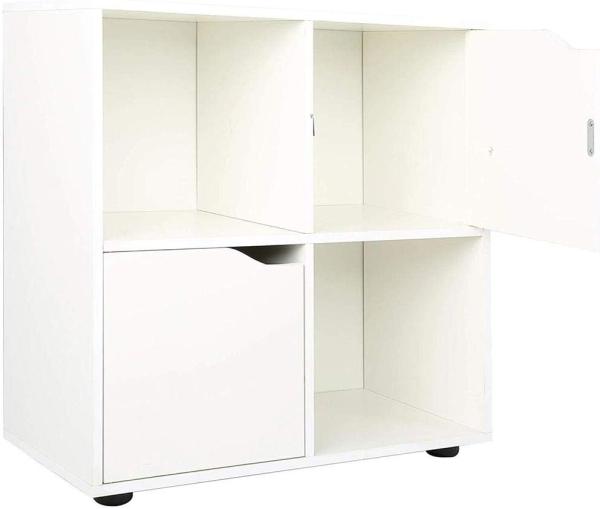 BAKAJI Bücherschrank mit niedrigem Design, moderner Würfelschrank, Regalschrank mit 4 Regalen und 2 Türen, Größe 60x29 cm, Wohnzimmer, Weiß Bild 5