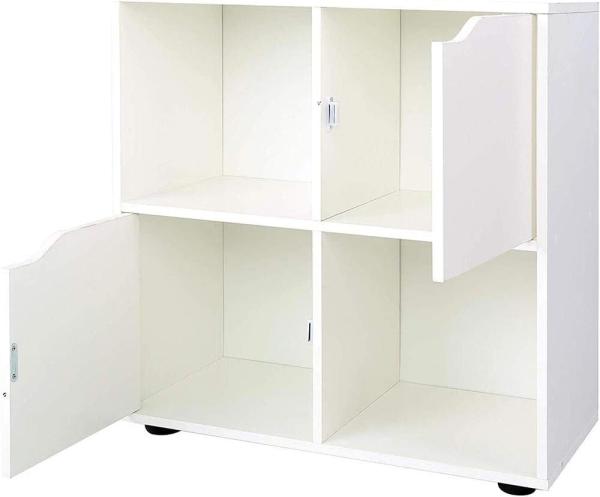 BAKAJI Bücherschrank mit niedrigem Design, moderner Würfelschrank, Regalschrank mit 4 Regalen und 2 Türen, Größe 60x29 cm, Wohnzimmer, Weiß Bild 4