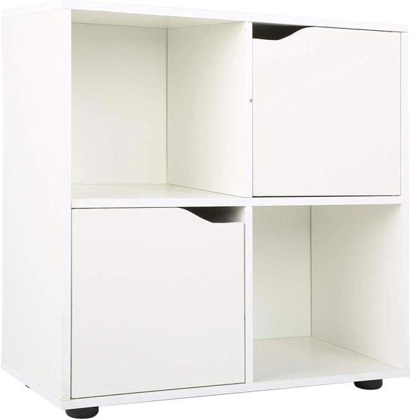 BAKAJI Bücherschrank mit niedrigem Design, moderner Würfelschrank, Regalschrank mit 4 Regalen und 2 Türen, Größe 60x29 cm, Wohnzimmer, Weiß Bild 3