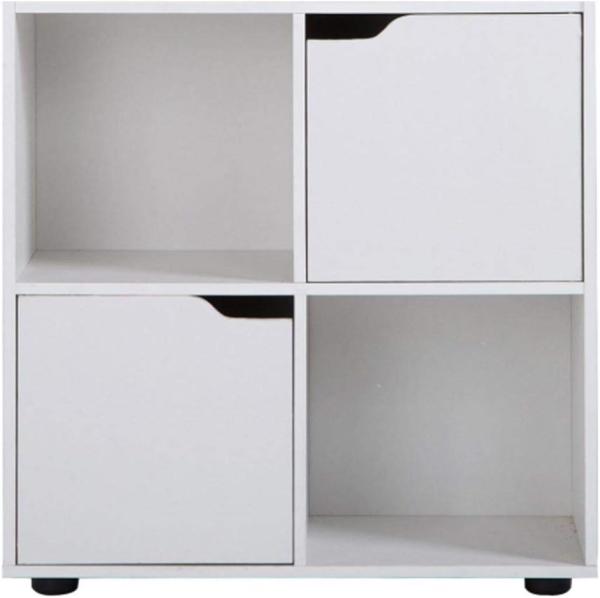 BAKAJI Bücherschrank mit niedrigem Design, moderner Würfelschrank, Regalschrank mit 4 Regalen und 2 Türen, Größe 60x29 cm, Wohnzimmer, Weiß Bild 6