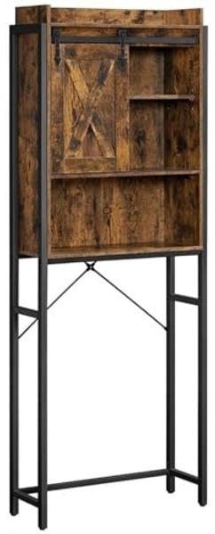 VASAGEL Toilettenregal, Badregal, mit Schrank, Stahlgestell, Waschmaschinenregal, Industrie-Design, 64 x 24 x 171 cm, vintagebraun-schwarz von Songmics BTS003B01