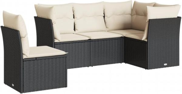 vidaXL 5-tlg. Garten-Sofagarnitur mit Kissen Schwarz Poly Rattan 3249475