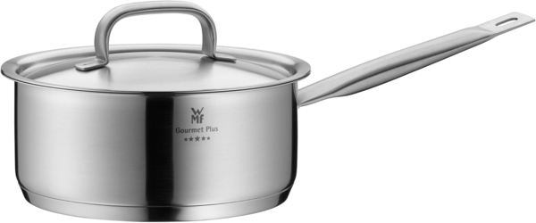 WMF Gourmet Plus Stielkasserolle 20cm, kleiner Topf mit Metalldeckel mit Dampföffnung, Kochtopf klein 2,5l, Induktion, Cromargan Edelstahl mattiert, Innenskalierung