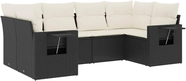 vidaXL 6-tlg. Garten-Sofagarnitur mit Kissen Schwarz Poly Rattan 3252913