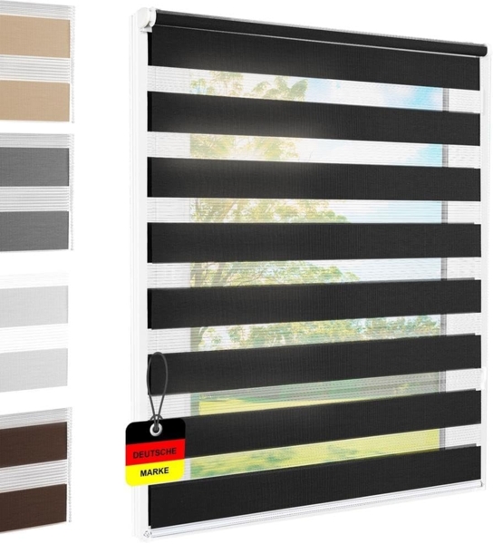 Doppelrollo Klemmfix ohne Bohren schwarz 90x140 cm [Stoffbreite 86cm] Duo Rollo für Fenster/Türen Gardine Zebrarollo - Farbe: Schwarz, Breite (cm): 90, Höhe (cm): 140