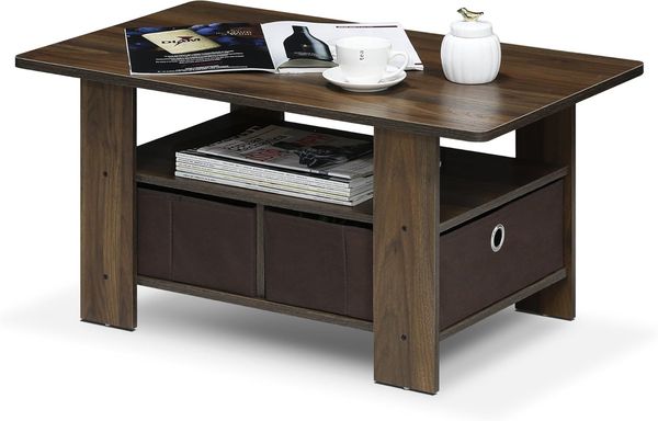 Furinno Andrey Couchtisch mit 2 Einschüben, holz, Kolumbien-Walnuss/Dunkelbraun, 48. 01x48. 01x39. 62 cm