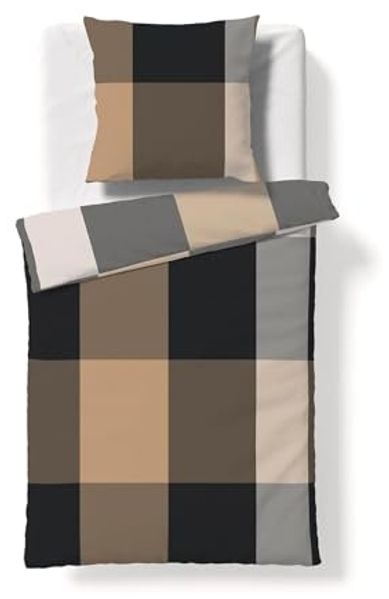 Fleuresse Lech Edelflanell Bettwäsche 200x220 Karo karamell grau sand 604386-07
