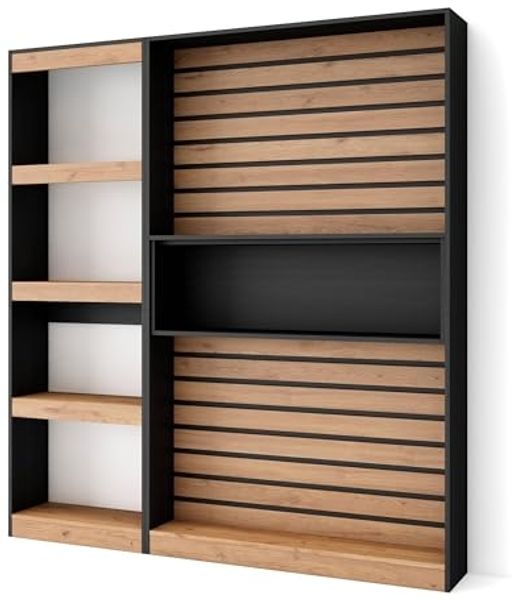 Skraut Home | Bücherregal Bibliothek | Bookshelf, Bookcase | 170 x 186 x 25 cm | Wohnzimmer, Esszimmer, Büro | Aufbewahrungsregal | Moderner Stil | Weiß und Schwarz