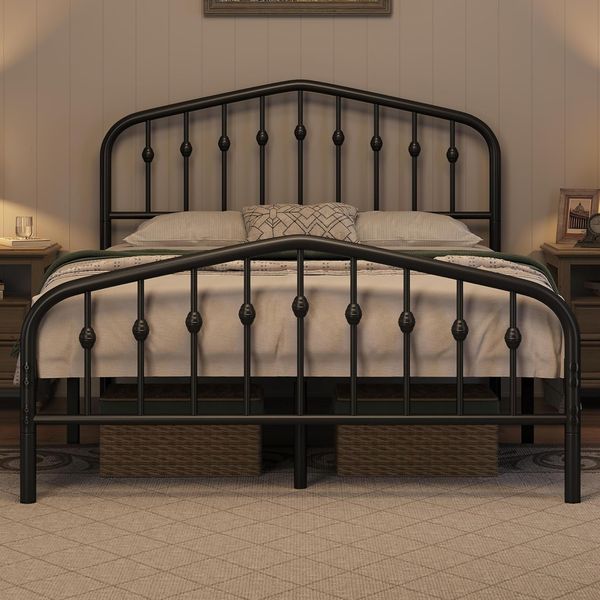 Yaheetech Metallbett mit kronenförmigem Kopfteil und Lattenrost, Schwarz, 140x200 cm