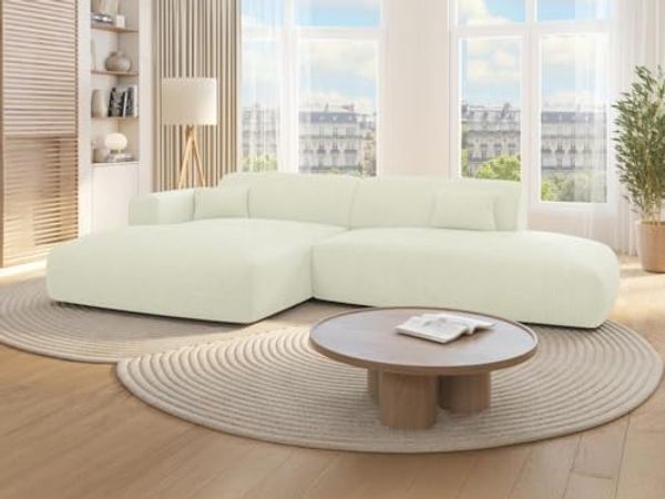 Vente-unique - POGNI Sofa SamtStoff Weiß - B 160 cm x H 73 cm x L 300 cm