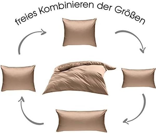 Bettwaesche-mit-Stil Mako-Satin / Baumwollsatin Bettwäsche uni / einfarbig hellbraun Kissenbezug 60x80 cm Bild 4
