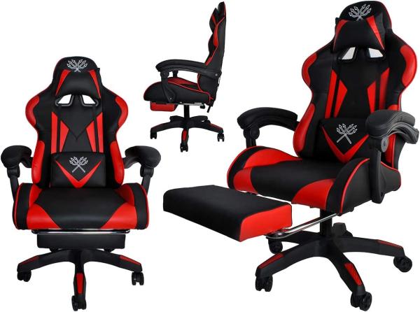 Gaming Stuhl Bürostuhl Schreibtischstuhl mit Fußstützen Kissen Ergonomisch 8979