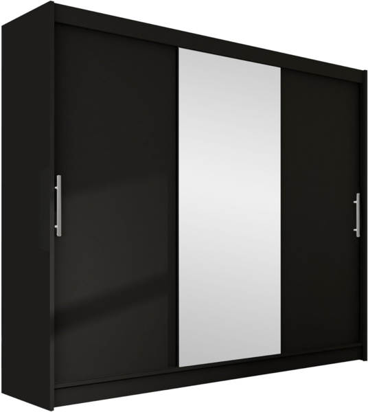 Kleiderschrank Aston I 250, ohne Beleuchtung, Farbe: Schwarz / Spiegel