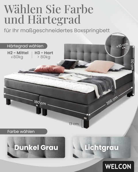 Boxspringbett Rockstar® Limited Edition II Samt 180x200 cm in Dunkelgrau und Härtegrad H3 Bild 5