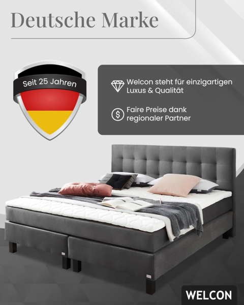 Boxspringbett Rockstar® Limited Edition II Samt 180x200 cm in Dunkelgrau und Härtegrad H3 Bild 2
