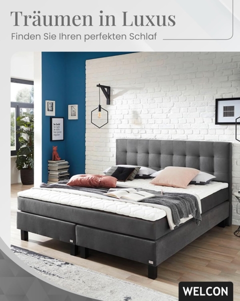 Boxspringbett Rockstar® Limited Edition II Samt 180x200 cm in Dunkelgrau und Härtegrad H3 Bild 3