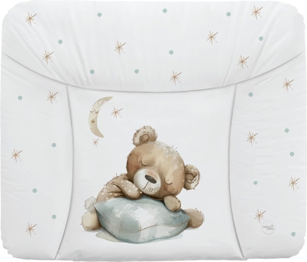 Ceba Baby® weiche Wickelauflage 75x72 cm - Baby Wickelunterlage- Wickeltischauflage für Junge und Mädchen - Wasserdicht, abwaschbar - OEKO-TEX® Standard 100 - Made in EU -Schläfriger Bär Bild 1