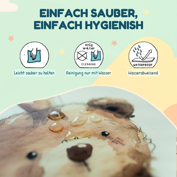 Ceba Baby® weiche Wickelauflage 75x72 cm - Baby Wickelunterlage- Wickeltischauflage für Junge und Mädchen - Wasserdicht, abwaschbar - OEKO-TEX® Standard 100 - Made in EU -Schläfriger Bär Bild 5