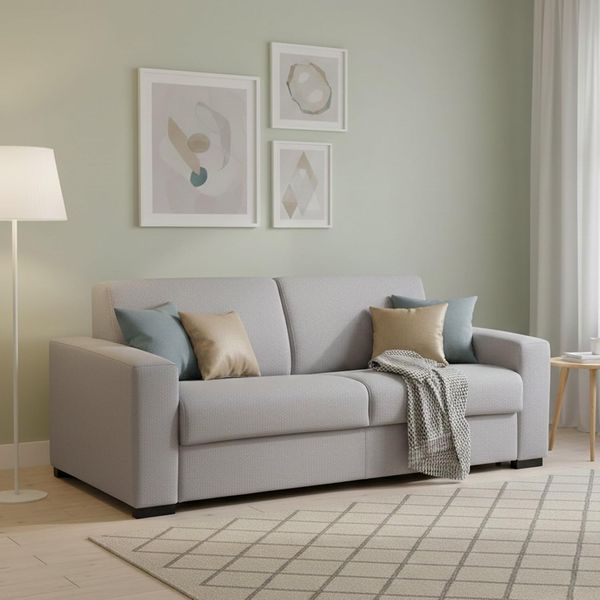 Talamo Italia 2-Sitzer Elisabetta Schlafsofa, Wohnzimmersofa, Made in Italy, Drehbare Öffnung mit Matratze und Netz inklusive, aus gepolstertem Stoff, mit schmalen Armlehnen, Cm: 160x95h90, Farbe Grau