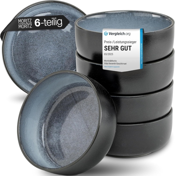 Moritz & Moritz Dessertschale VIDA Müslibowl Blau, Porzellan, (Set, 6-tlg), Schalen Set für 6 Personen