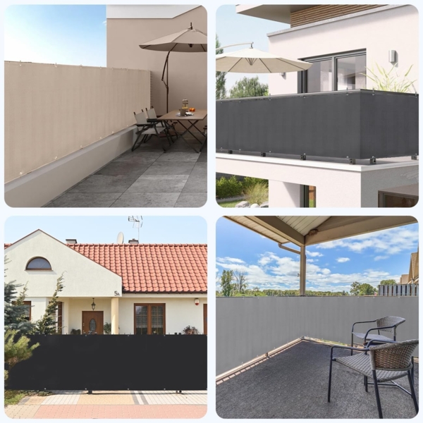 Sekey Balkon Sichtschutz PES Blickdichte Wetterfest Windschutz für den Gartenzaun oder Balkon, Schutz vor neugierigen Blicken, mit Ösen, Nylon Kabelbinder und Kordel, 0. 9×3m Schwarz Bild 6
