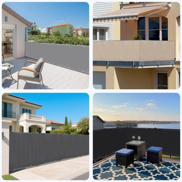 Sekey Balkon Sichtschutz PES Blickdichte Wetterfest Windschutz für den Gartenzaun oder Balkon, Schutz vor neugierigen Blicken, mit Ösen, Nylon Kabelbinder und Kordel, 0. 9×3m Schwarz Bild 8