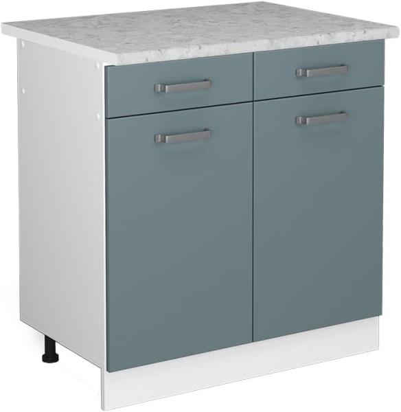 Vicco Küchenunterschrank R-Line, Blau-Grau/Weiß, 80 cm mit Arbeitsplatte