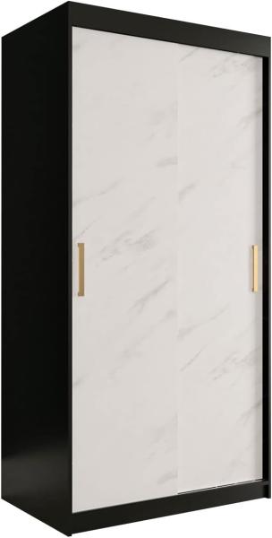 Kleiderschrank Kamoga T 100 (Schwarz / Marmor Weiß + Gold, ohne Schubladen)