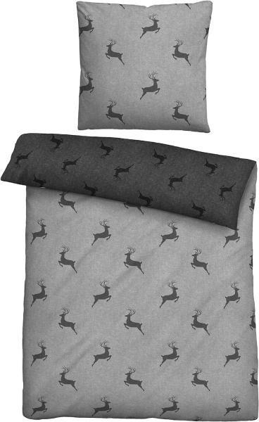 biberna 0840508 Melange-Flanell Bettwäsche HIRSCH KLEIN, sturmgrau, 1x 155x220 cm + 1x 80x80 cm