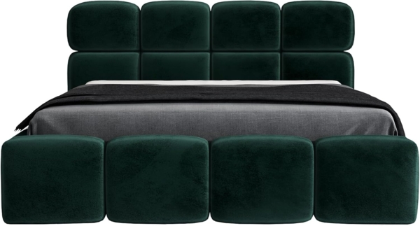 Polsterbett MONAKO 90x200 mit Matratze, Bettkasten und Lattenrost. Farbe: Dunkelgrun 10