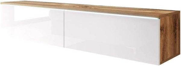 Selsey Kane – TV-Lowboard TV-Schrank hängend/stehend 140 cm (Wotan Eiche Matt/Weiß Hochglanz mit LED)
