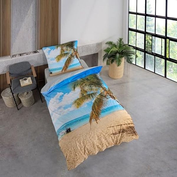 Bettwäsche Set mit Strand und Palmen 135 x 200 cm 100% Baumwolle