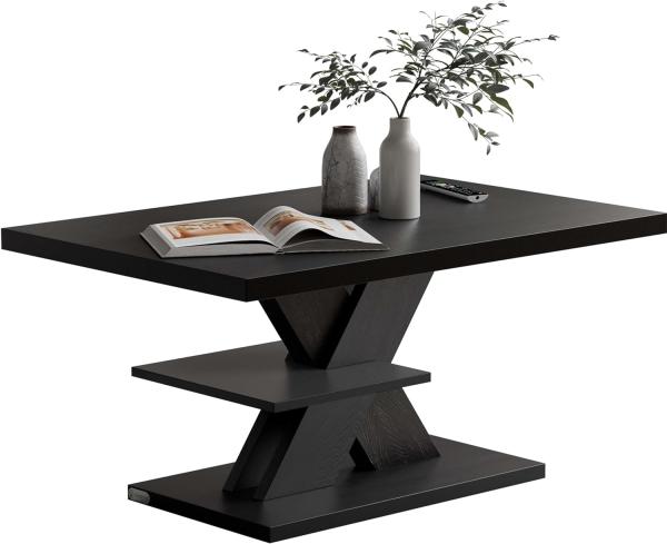 Casaria Couchtisch, Holz 2 Ablagen 90x60cm Modern Eckig Kratzfest Schwarz