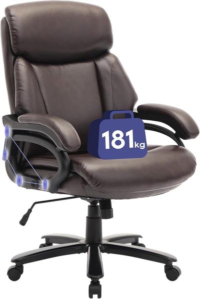COLAMY XXL Chefsessel[181kgs] - Hochlehner Bürostuhl Leder mit verstellbaren Armlehnen- Extra breiter Sitz (59cm) für Homeoffice und Büro, Braun