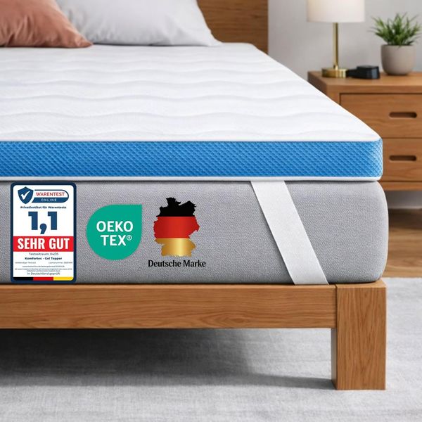 Komfortec Gel Topper 140x200 cm H3/H4, Matratzentopper für Boxspringbett, Oeko-TEX Zertifiziert, 7,5 cm Höhe, Aloe Vera Bezug