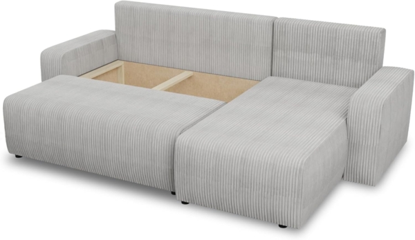 Ecksofa Roma L mit Schlaffunktion und Bettkasten - Cord Stoff - L-Form Couch, Polstersofa, Schlafsofa, Sofagarnitur - Ottomane Universal (Grün (Poso 014)) Bild 5
