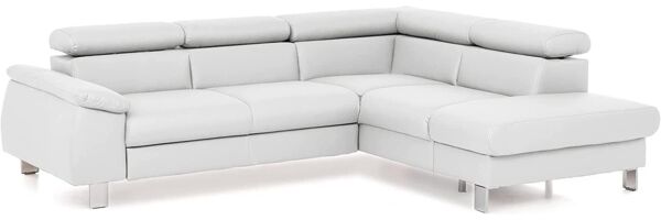 Mivano Ecksofa Micky mit Ottomane / L-Form-Sofa mit Schlaffunktion, Stauraum und Kopfteilverstellung / 249 x 72 x 207 / Kunstleder, Weiß