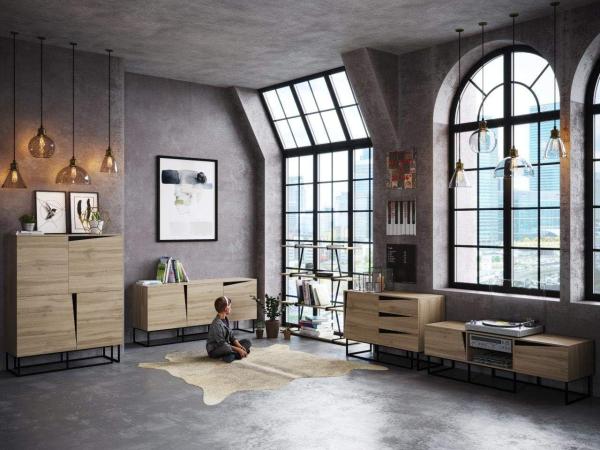 Babylon - Regal, Raumteiler, Bücherregal mit 4 Böden, Wild Eiche kombiniert mit schwarz matten Metallkomponenten, modernes Industrial Design Bild 5