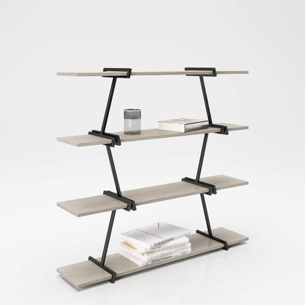 Babylon - Regal, Raumteiler, Bücherregal mit 4 Böden, Wild Eiche kombiniert mit schwarz matten Metallkomponenten, modernes Industrial Design Bild 3