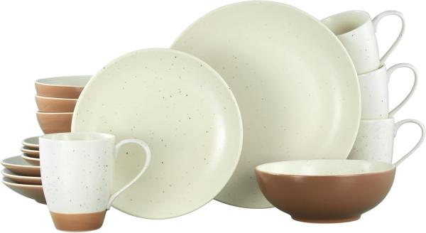 CreaTable 33071 Kombiservice Sand Dunes für 4 Personen, Steinzeug, sand (1 Set, 16-teilig)