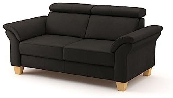 CAVADORE Echtleder 2er-Sofa Ammerland / Landhaus-Sofa mit Federkern + Kopfteilverstellung / 156 x 84 x 93 / Leder Dunkelbraun