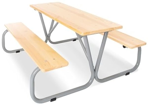 Pinolino 'Michel für 6' Kindersitzgarnitur, Massivholz natur / Metall grau, 110 x 53 x 110 cm