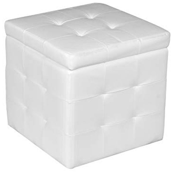 Dmora Pouf-Behälter aus Kunstleder, Farbe weiß, 45 x 47 x 45 cm