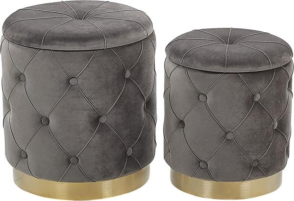 Pouf Samtstoff mit Stauraum grau 2er Set PUEBLO