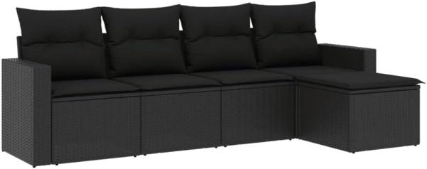 vidaXL 5-tlg. Garten-Sofagarnitur mit Kissen Schwarz Poly Rattan 3251222