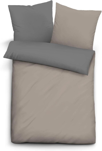 biberna 0455775 Renforce-Bettwäsche UNI, taupe, 1x 200x200 cm + 2x 80x80 cm
