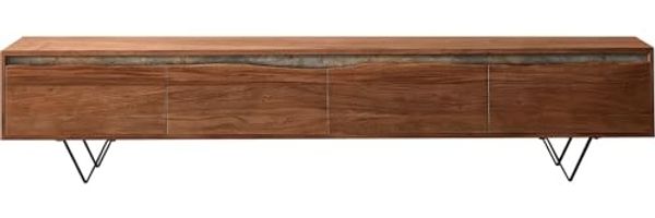 Lowboard Stonegrace 220 cm Akazie Braun Baumkante 4 Türen V-Fuß Schwarz